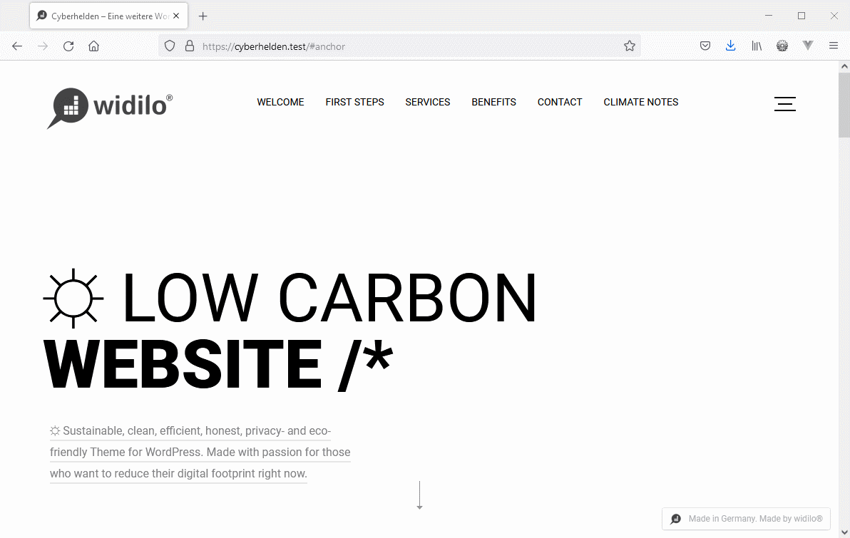 Low Carbon Theme für WordPress, nergieeffizient, nachhaltig, CO2-Reduziert, sustainable Webdesign